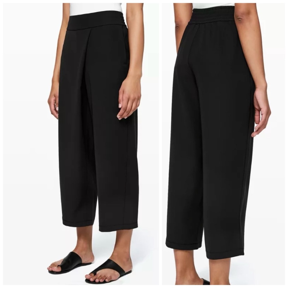 Lululemon Wide Leg With the Flow Black Wrap Front Pants Trousers 10 Large
